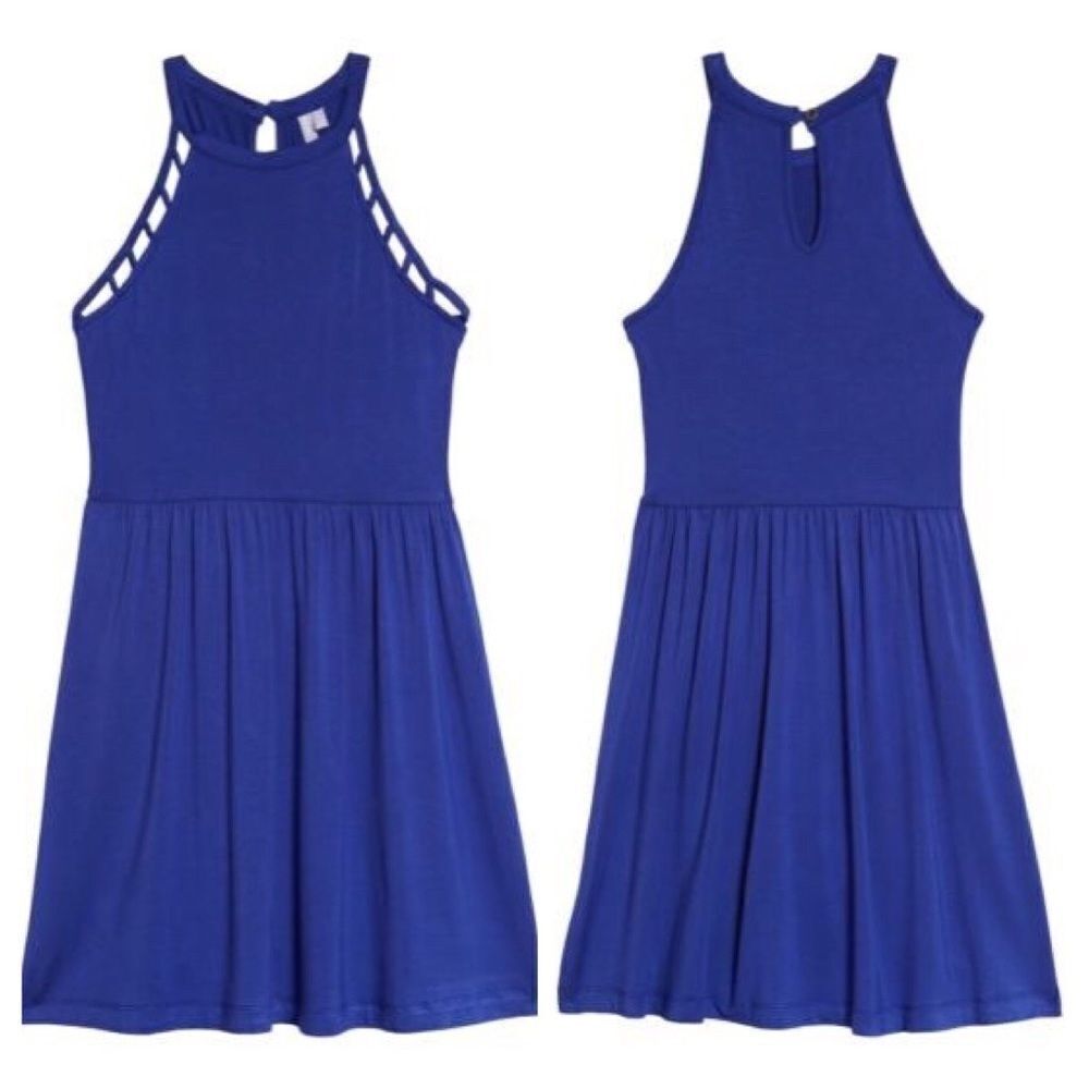 Good Luck Girl Gem Knit Halter Cage Skater Dress
